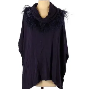 CHICO’S M/L dark purple cape with feathers in Excellent condition