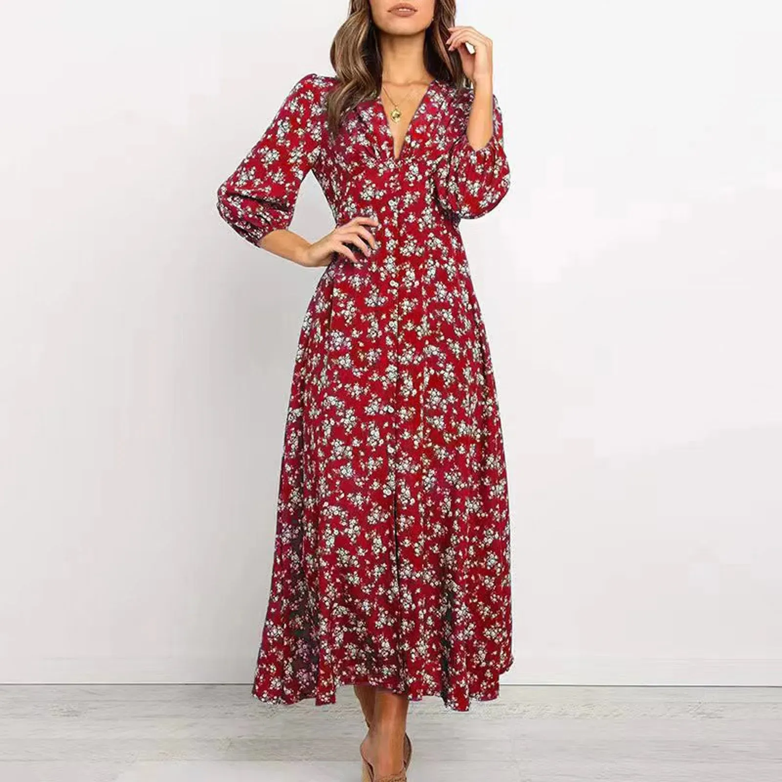 Chloe – Button Front Floral Midi Dress