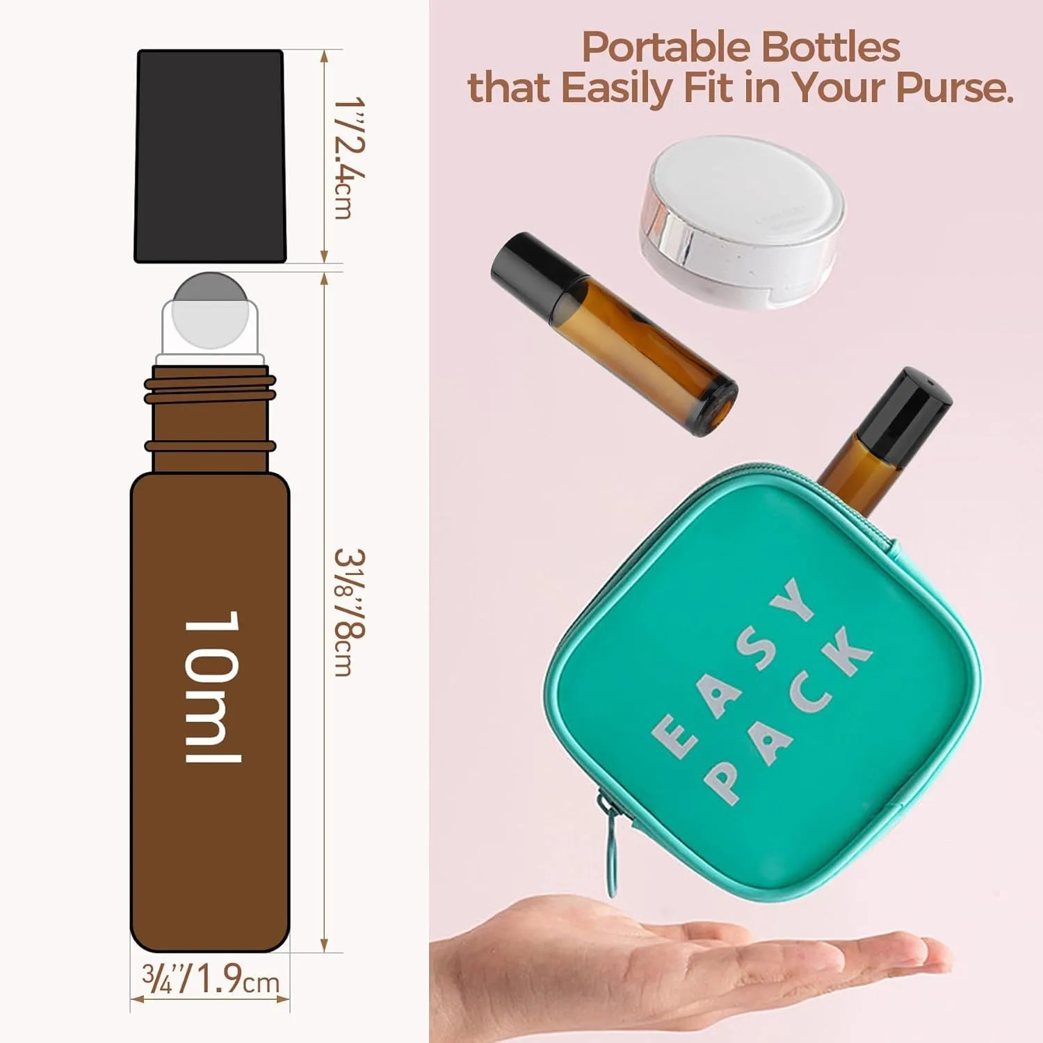 ComSaf 24 Pcs Roller Bottles for Essential Oils 10ml, Update Triple-Lock Seal Roll on Bottles Amber Perfume Glass Roller Balls for Essential Oils with Full Accessories
