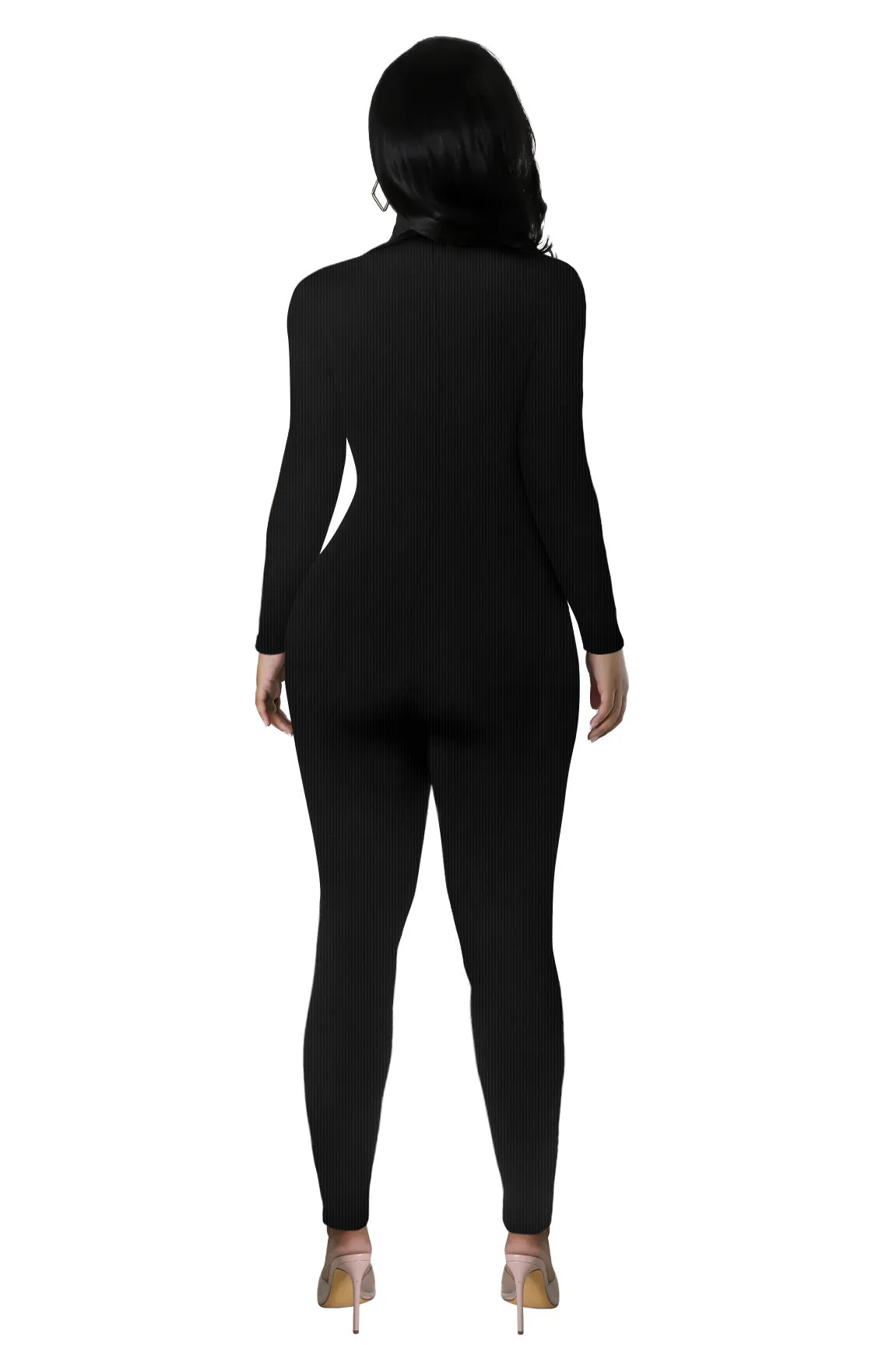 Curve-Enhancing Long-Sleeved Ribbed Button-Up Jumpsuit