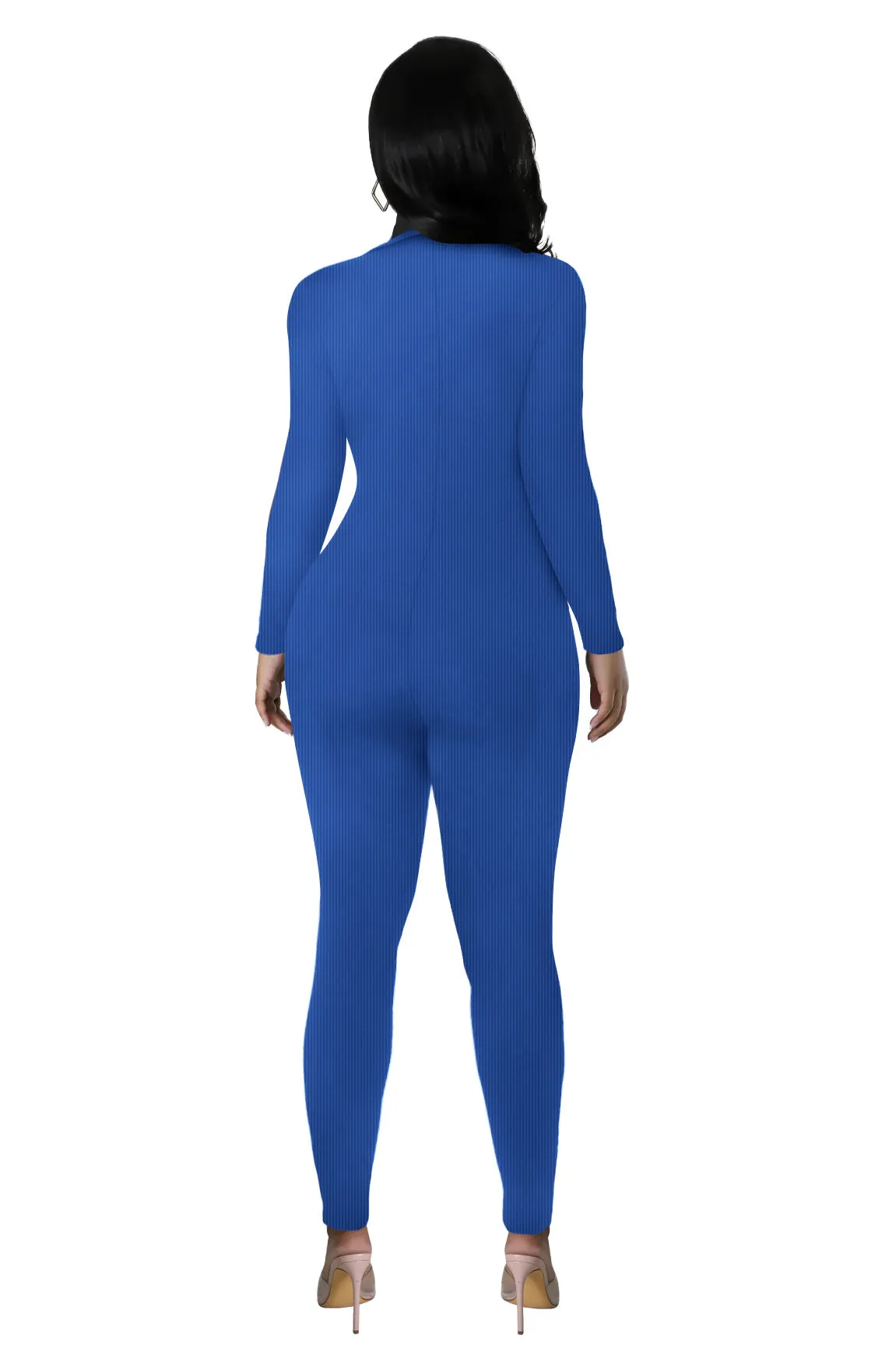 Curve-Enhancing Long-Sleeved Ribbed Button-Up Jumpsuit