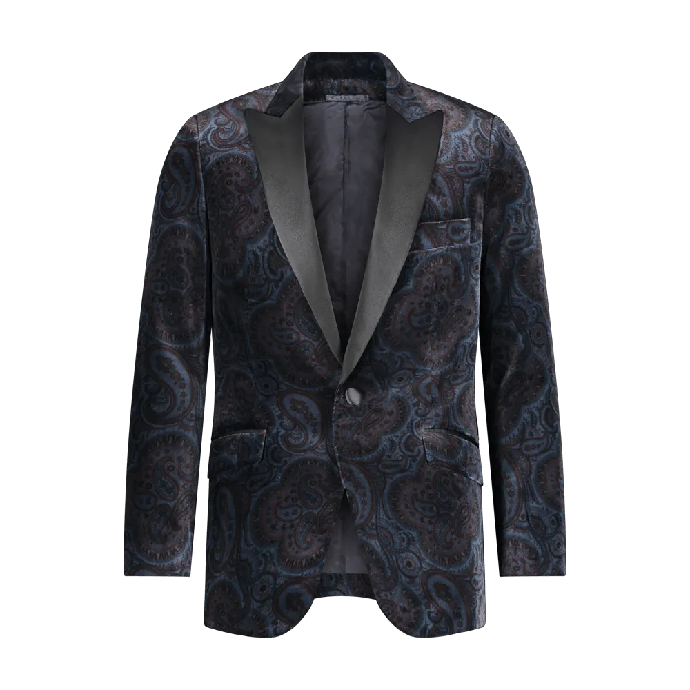 Custom Velvet Paisley Formal Jacket - Navy/Wine