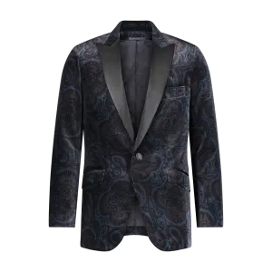 Custom Velvet Paisley Formal Jacket - Navy/Wine