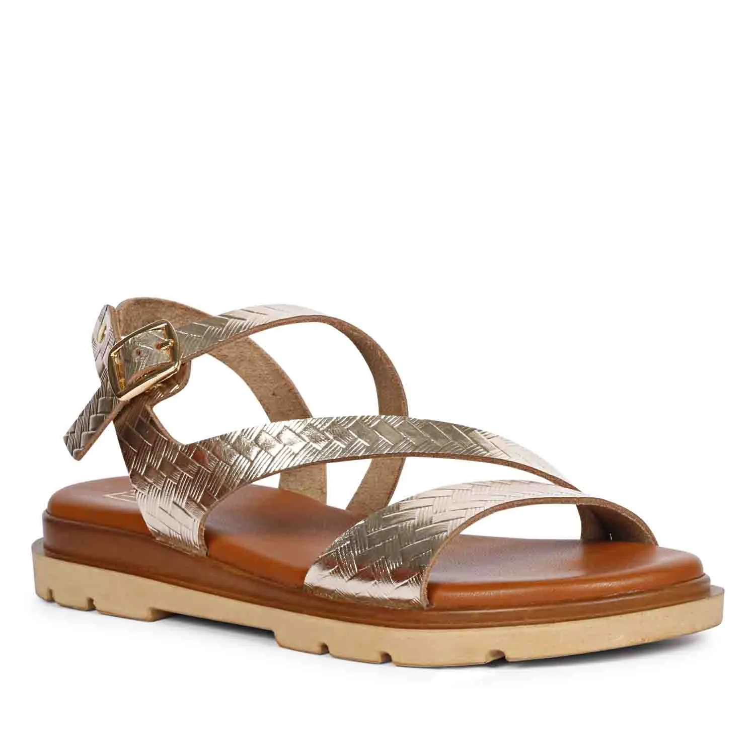 Dalia Gold Leather Flat Sandals