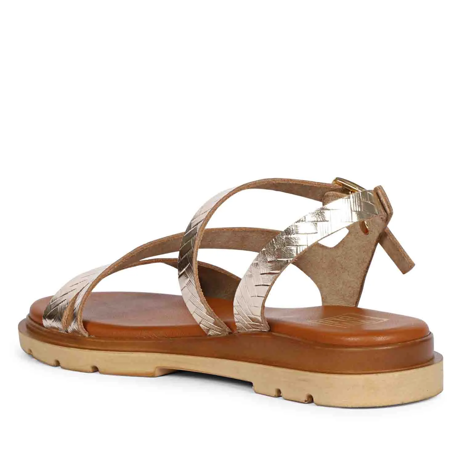 Dalia Gold Leather Flat Sandals