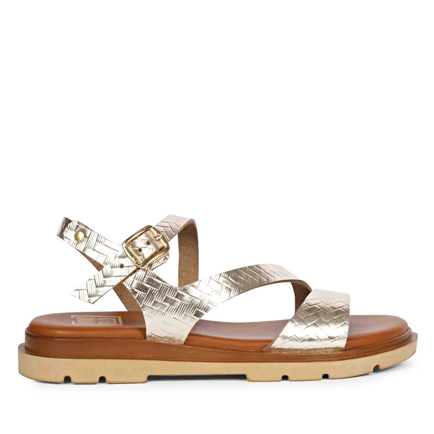 Dalia Gold Leather Flat Sandals