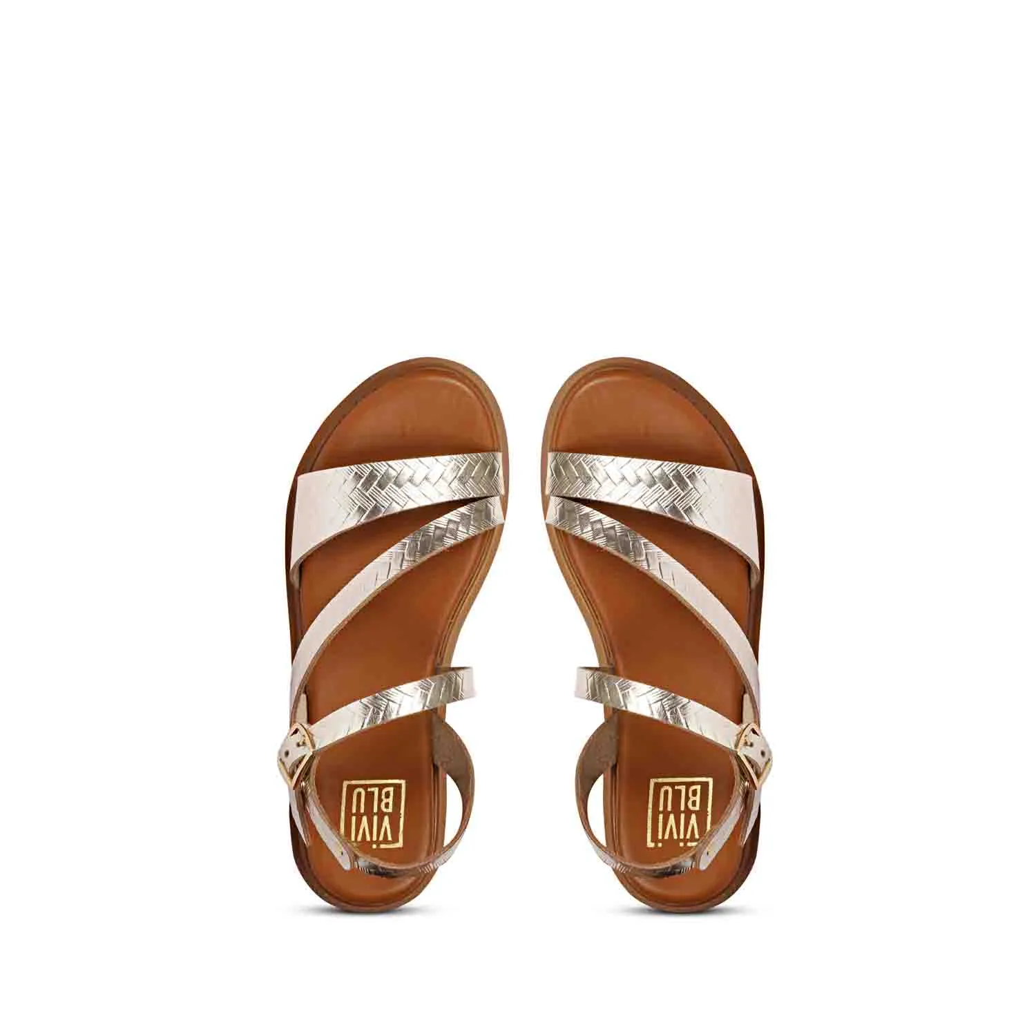 Dalia Gold Leather Flat Sandals