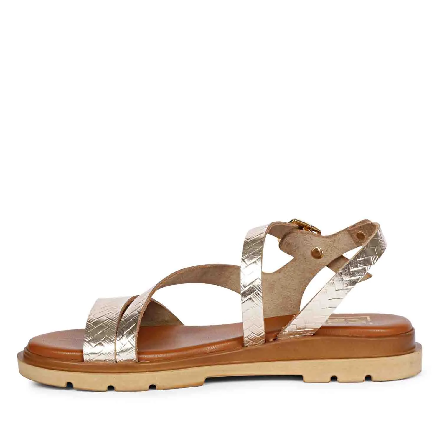 Dalia Gold Leather Flat Sandals
