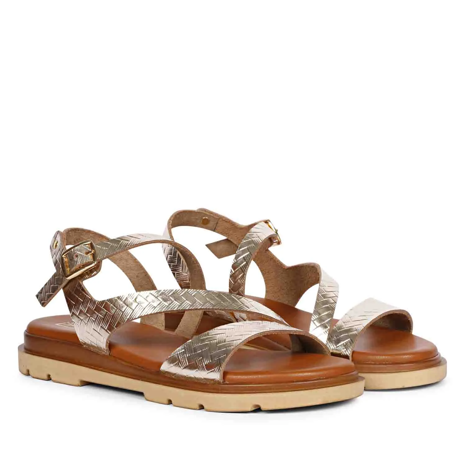 Dalia Gold Leather Flat Sandals