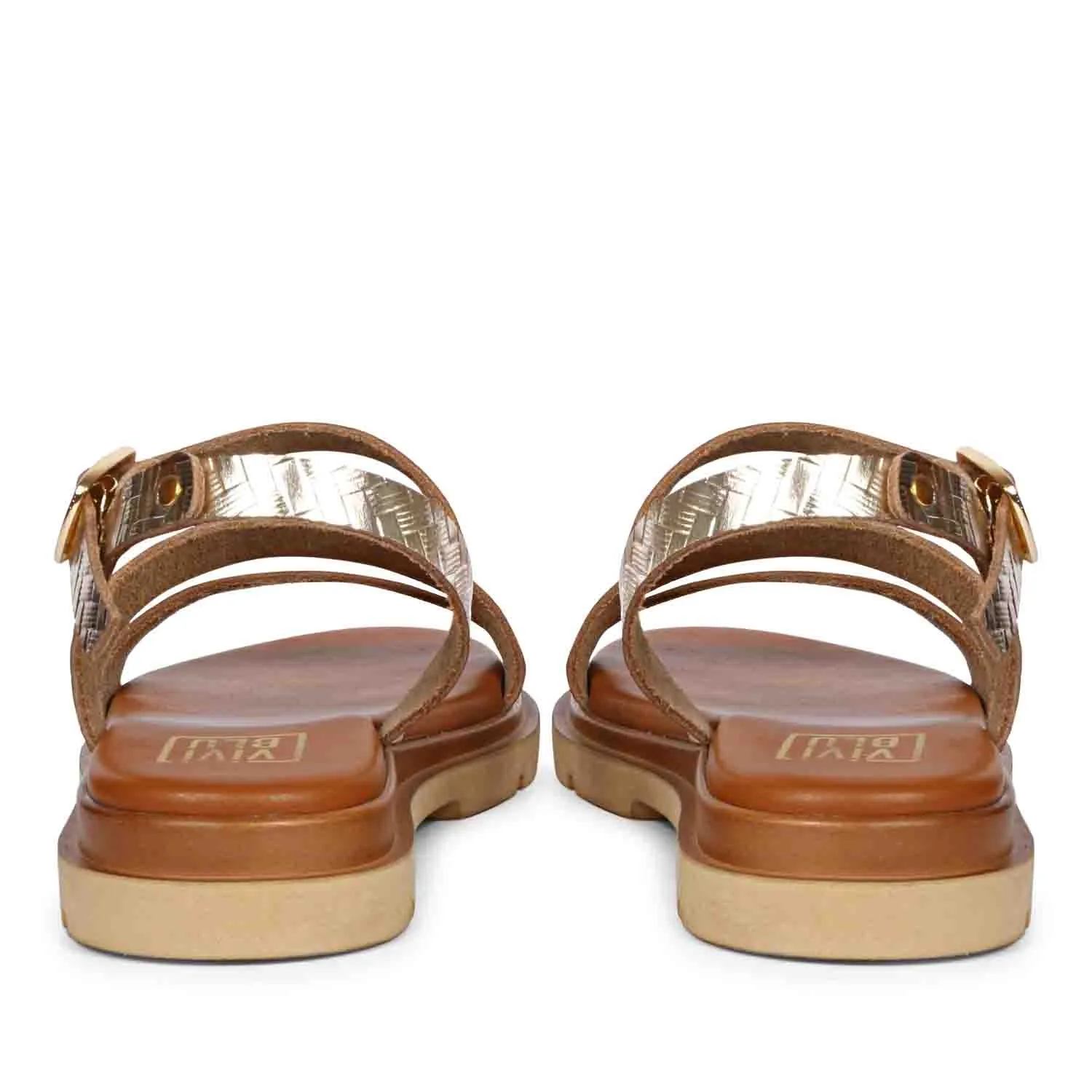 Dalia Gold Leather Flat Sandals