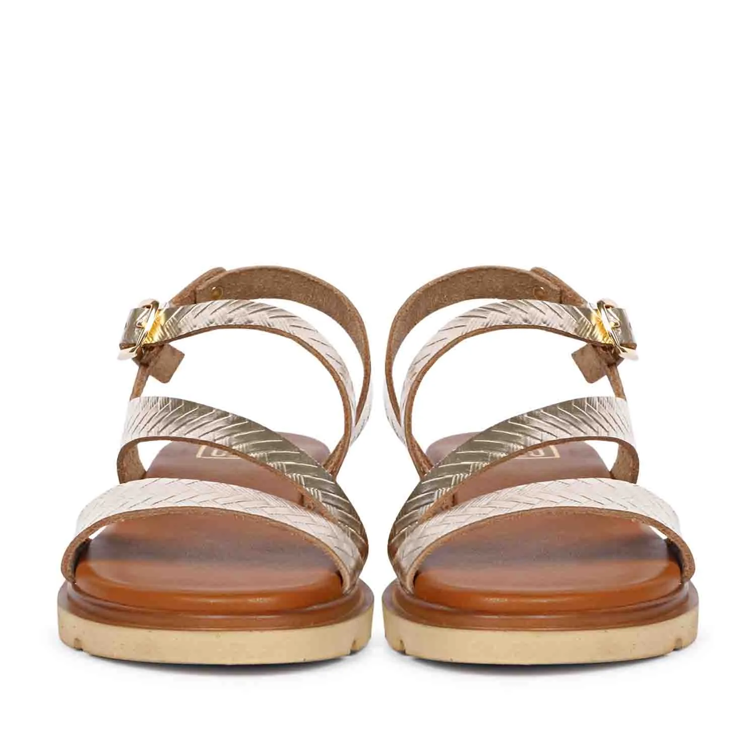 Dalia Gold Leather Flat Sandals