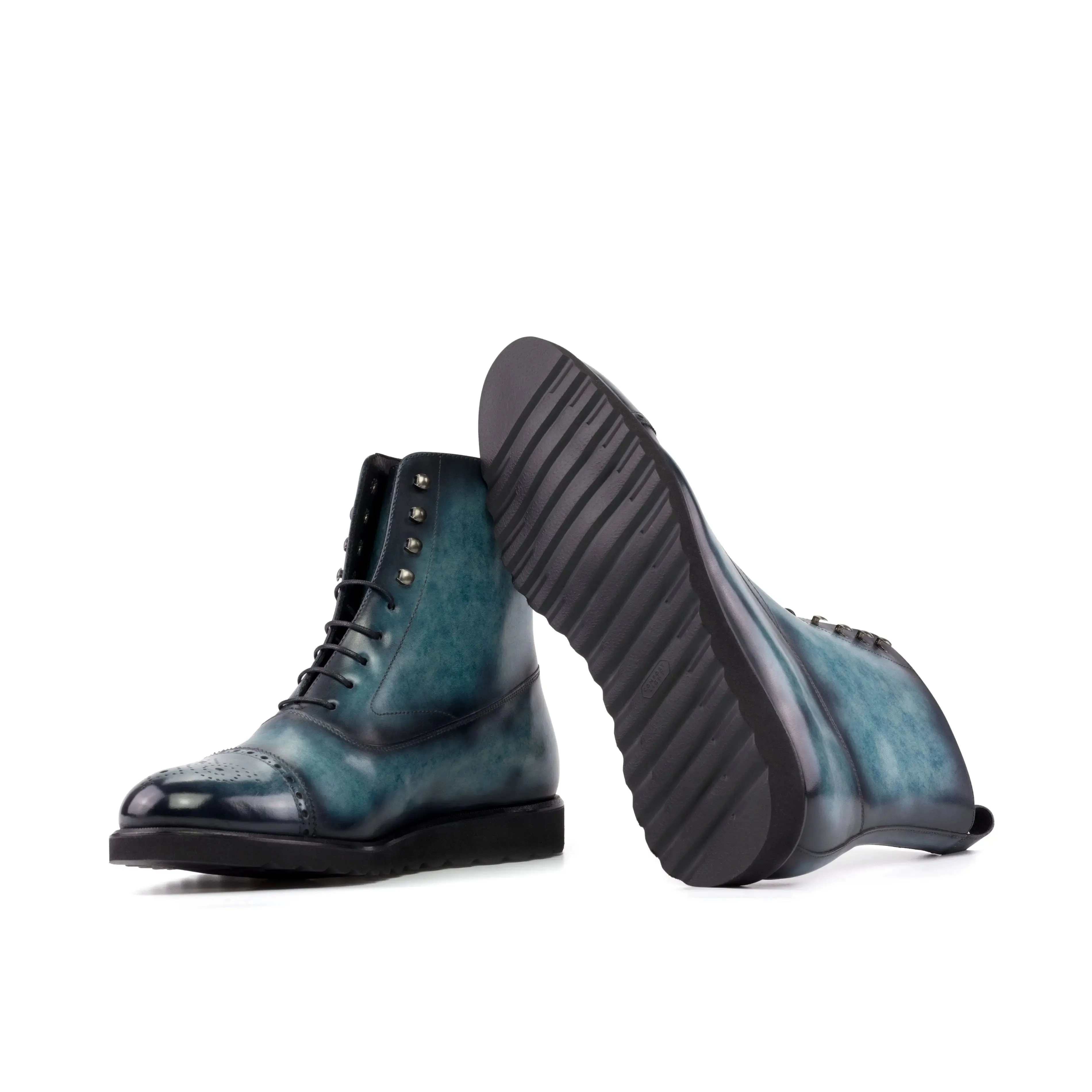 DapperFam Vittorio in Turquoise Men's Hand-Painted Patina Balmoral Boot