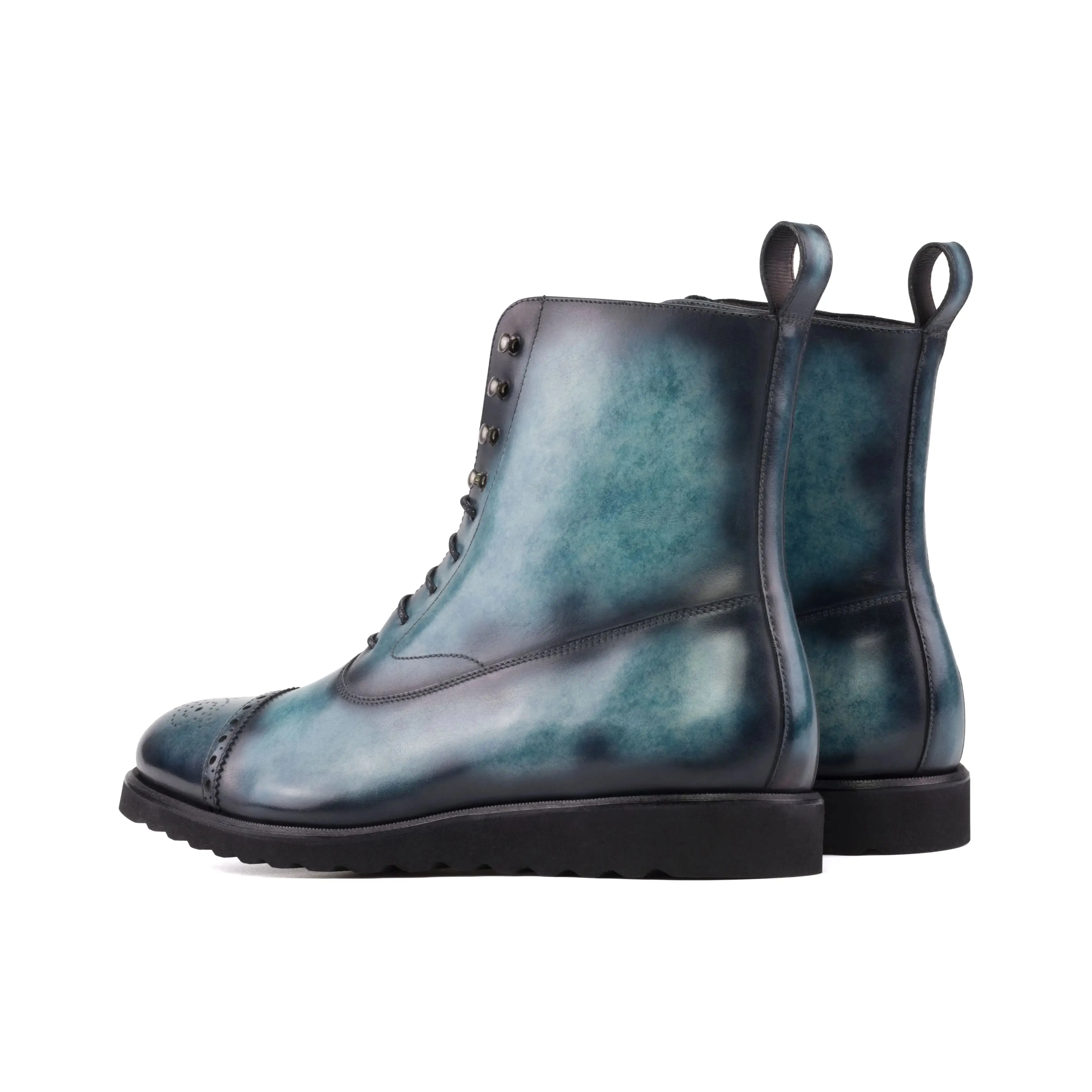DapperFam Vittorio in Turquoise Men's Hand-Painted Patina Balmoral Boot