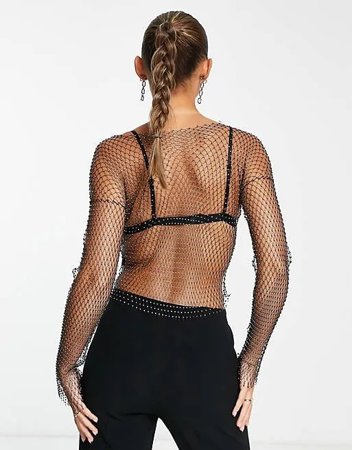 Diamond Mesh Long Sleeve Top