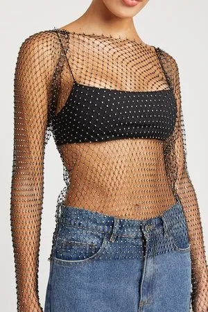Diamond Mesh Long Sleeve Top
