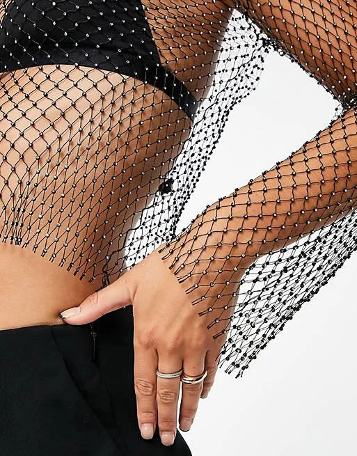 Diamond Mesh Long Sleeve Top