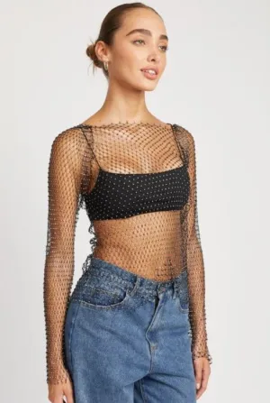 Diamond Mesh Long Sleeve Top