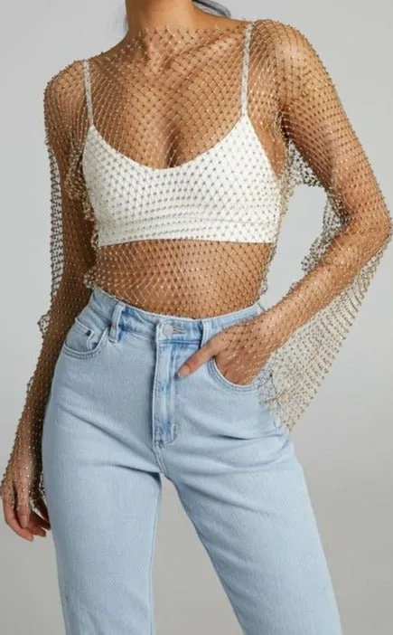 Diamond Mesh Long Sleeve Top