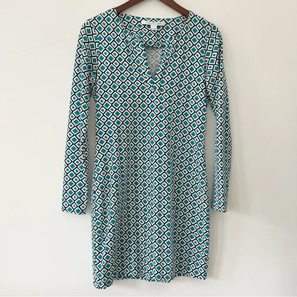 Diane von Furstenberg Diamond Print Sheath Dress Green White Black Cotton Silk 2