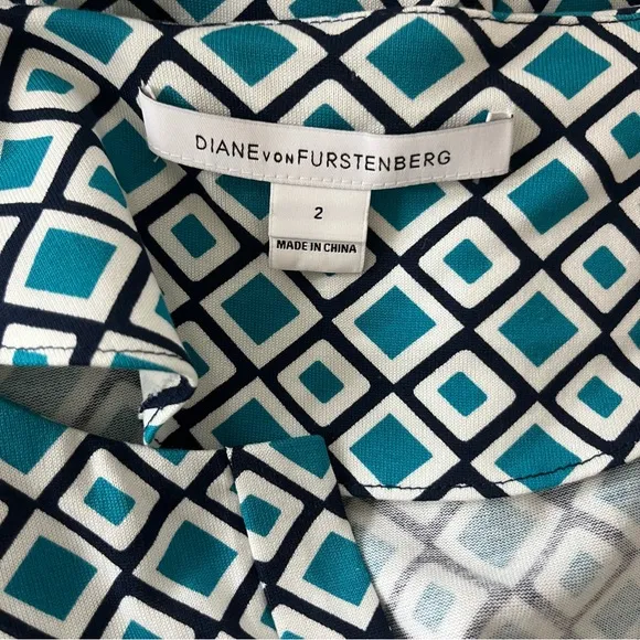 Diane von Furstenberg Diamond Print Sheath Dress Green White Black Cotton Silk 2