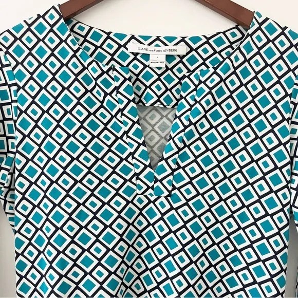Diane von Furstenberg Diamond Print Sheath Dress Green White Black Cotton Silk 2