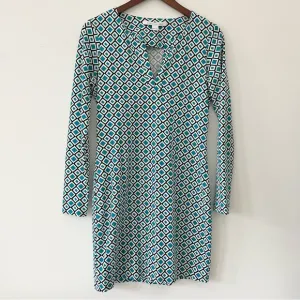 Diane von Furstenberg Diamond Print Sheath Dress Green White Black Cotton Silk 2