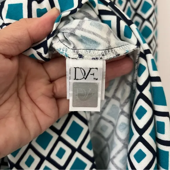 Diane von Furstenberg Diamond Print Sheath Dress Green White Black Cotton Silk 2