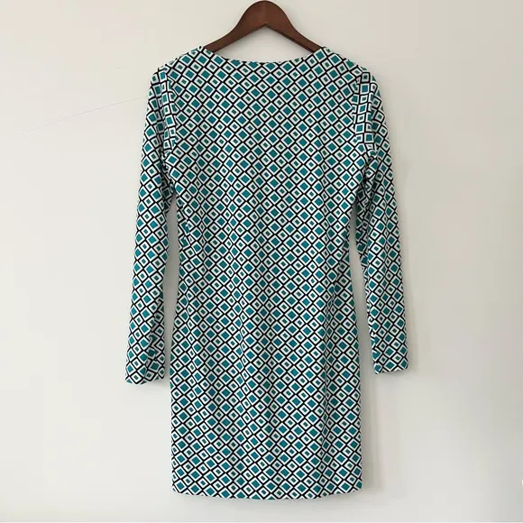 Diane von Furstenberg Diamond Print Sheath Dress Green White Black Cotton Silk 2