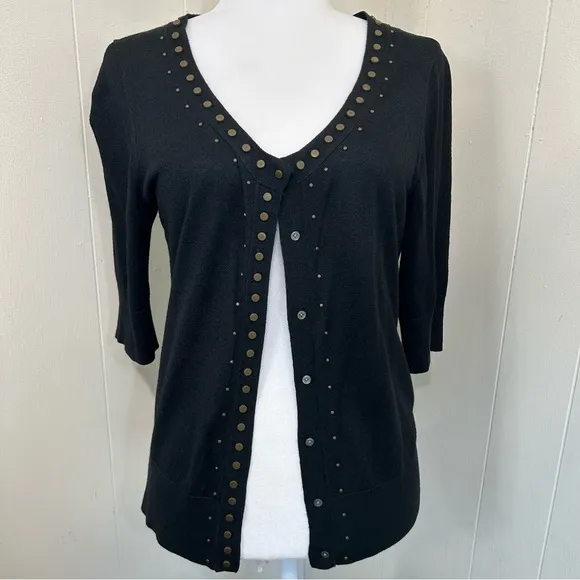 DKNY NWOT Lightweight Office Black 100% Silk Button Down Cardigan Size Large.