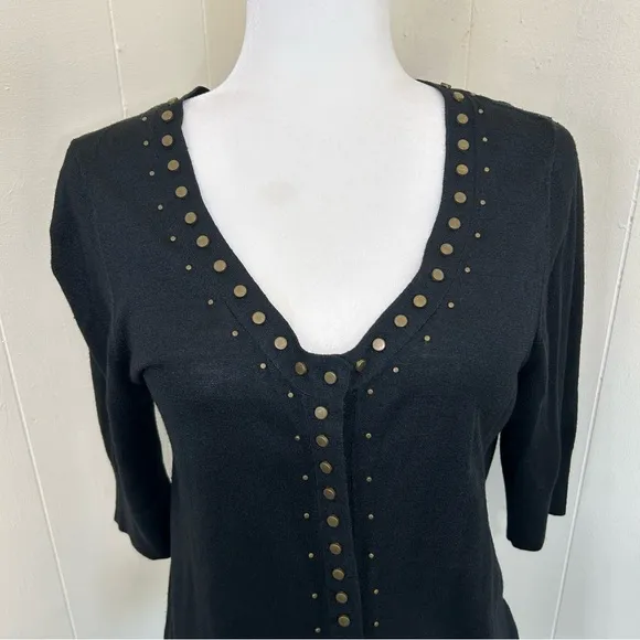 DKNY NWOT Lightweight Office Black 100% Silk Button Down Cardigan Size Large.