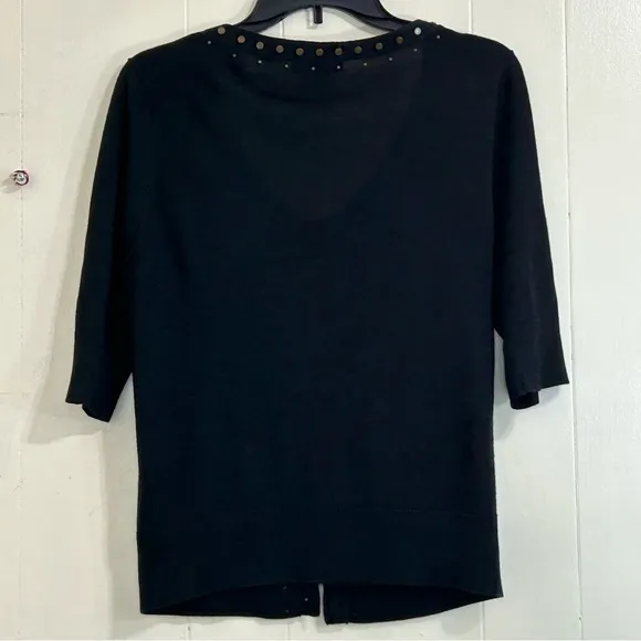 DKNY NWOT Lightweight Office Black 100% Silk Button Down Cardigan Size Large.