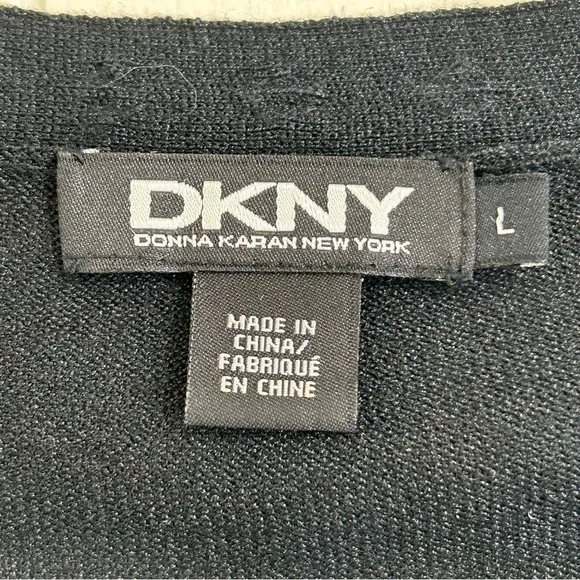 DKNY NWOT Lightweight Office Black 100% Silk Button Down Cardigan Size Large.