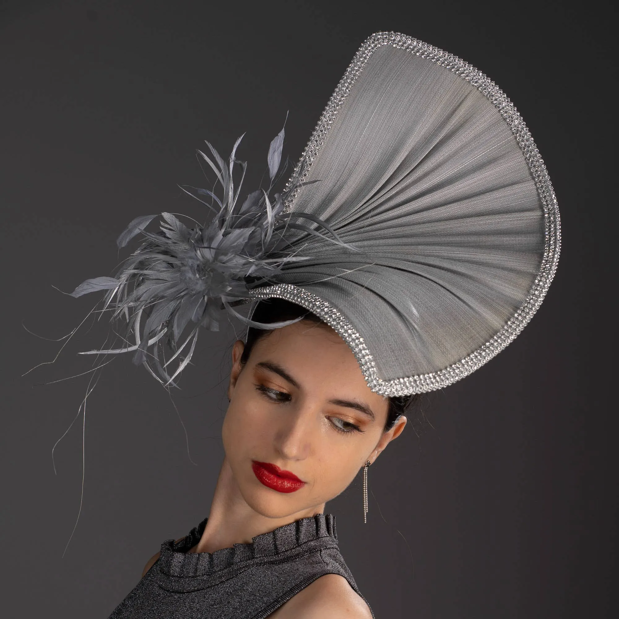 Flying Buntal Fan Lavish With Rhinestone Headband: Silver