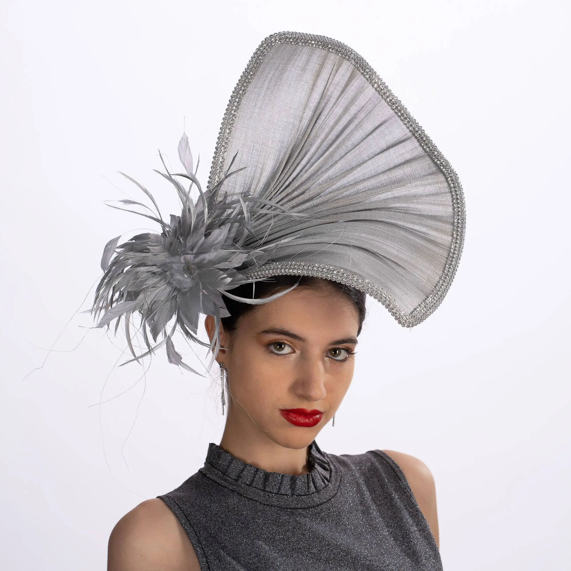 Flying Buntal Fan Lavish With Rhinestone Headband: Silver