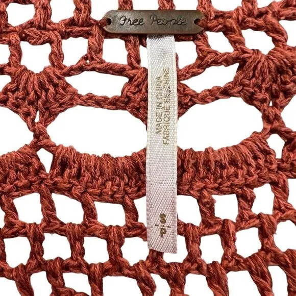 Free People Crochet Open-Front Cardigan Sweater Rust Red Size Small