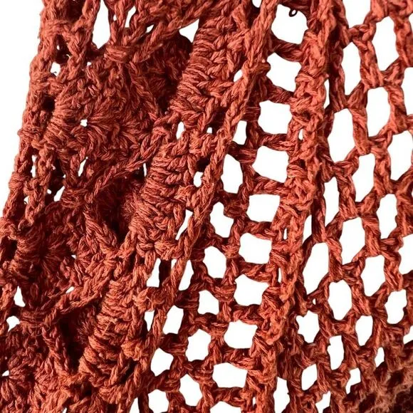 Free People Crochet Open-Front Cardigan Sweater Rust Red Size Small