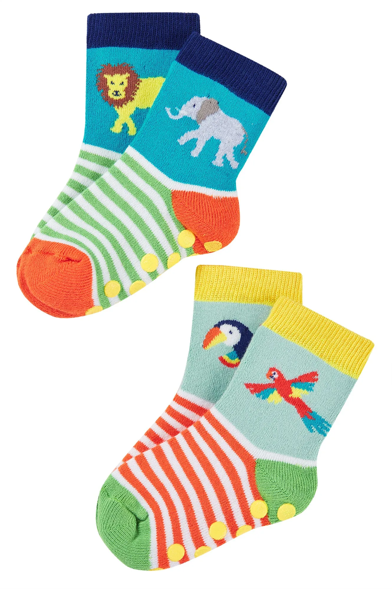 Frugi 2 Pack Grippy Socks Ky3ge Toucan Ele