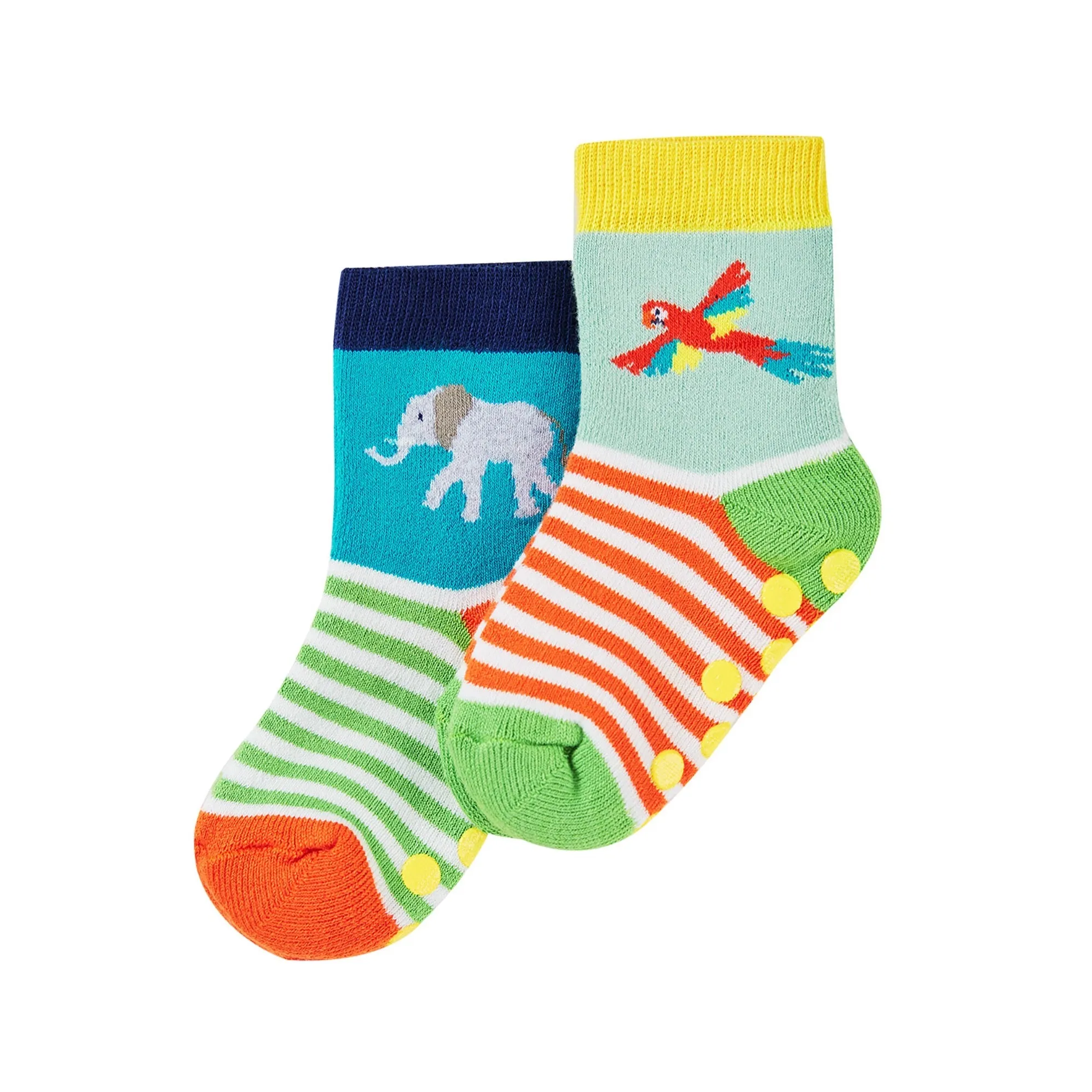 Frugi 2 Pack Grippy Socks Ky3ge Toucan Ele