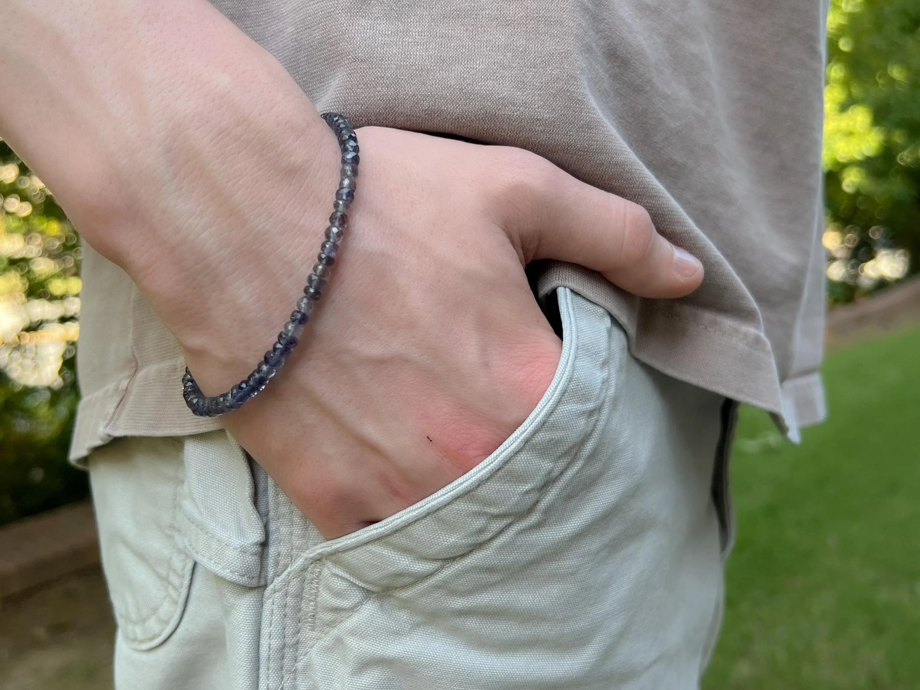 Iolite Men's Bracelet, Unisex Iolite Bracelet, Gemstone Bracelet, Layering Bracelet, Boho, Gift for Him, Gift for Her, Gemstones for Men