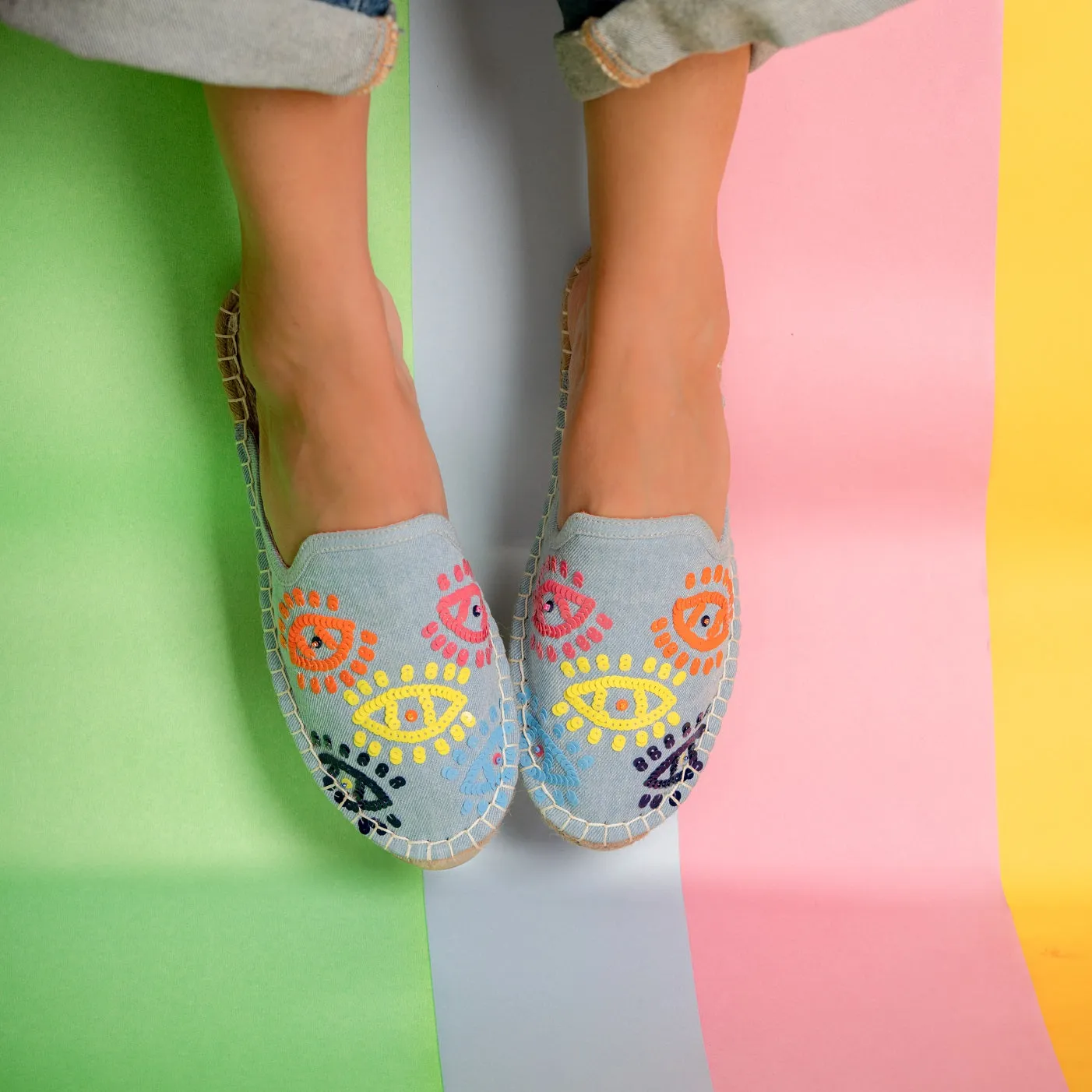 Joie Evil Eye Denim Espadrilles Flats