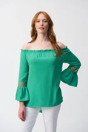 Joseph Ribkoff Garden Green Gauze Off-Shoulder Flared Tunic Style 251194
