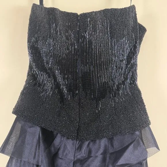 Jovani Black Tiered Ruffle Gown with Beaded Bodice Formal Evening Dress Sz 6