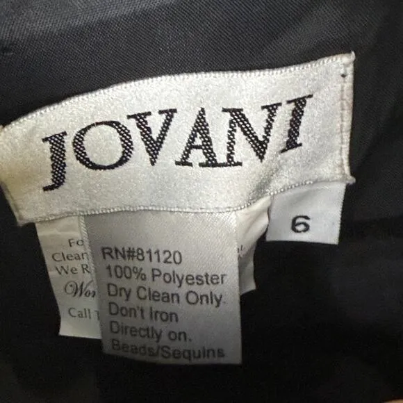Jovani Black Tiered Ruffle Gown with Beaded Bodice Formal Evening Dress Sz 6