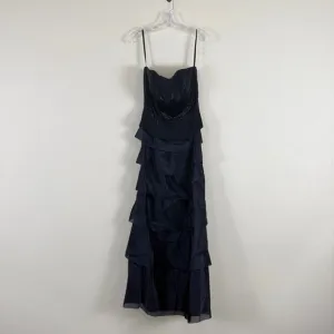 Jovani Black Tiered Ruffle Gown with Beaded Bodice Formal Evening Dress Sz 6