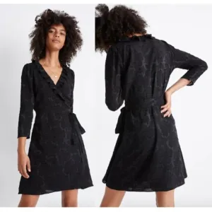 Madewell Ruffled Wrap Dress in Black Floral Jacquard