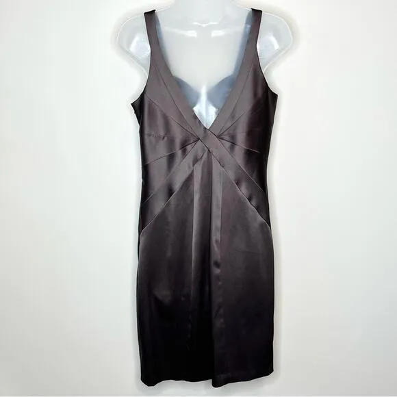 MAX AND CLEO chocolate brown satin sheath dress party cocktail fall | size 10