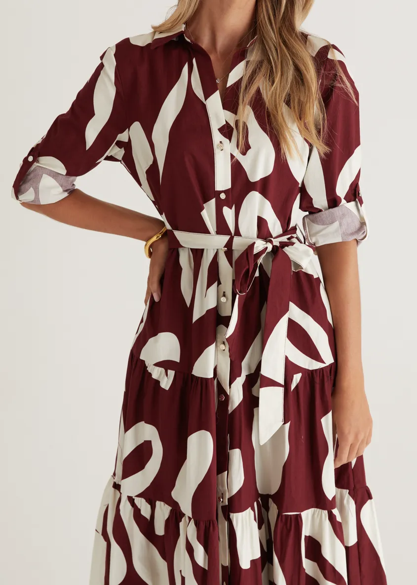 Maybelle Midi Dress - Burgundy Leaf