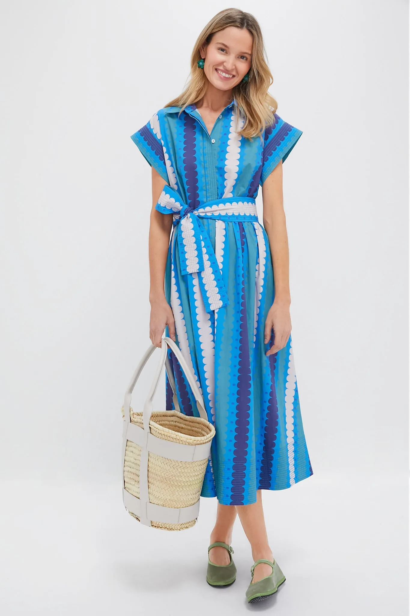 Meko Blue Belted Shirt Dress