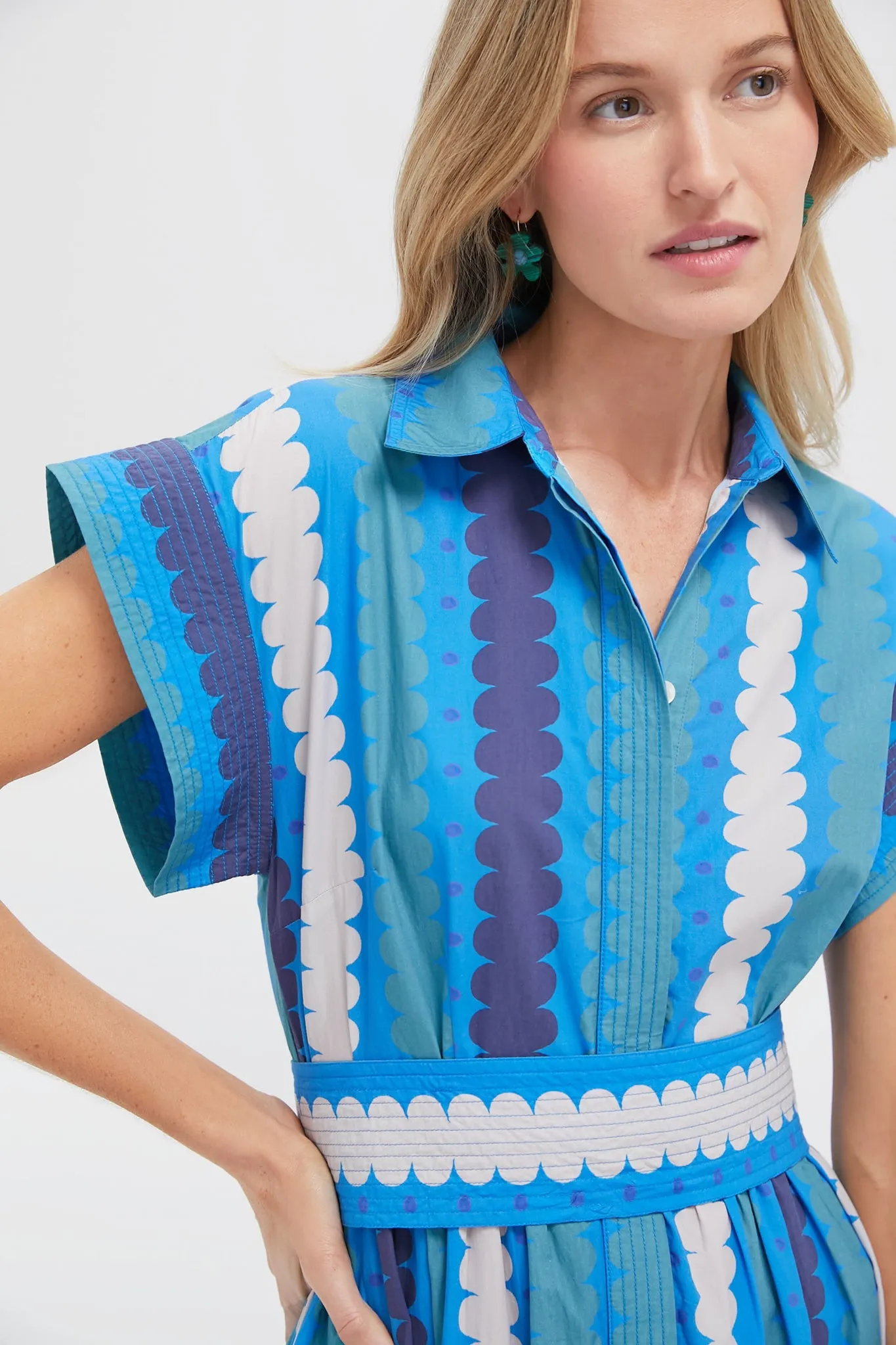 Meko Blue Belted Shirt Dress
