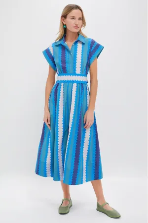 Meko Blue Belted Shirt Dress